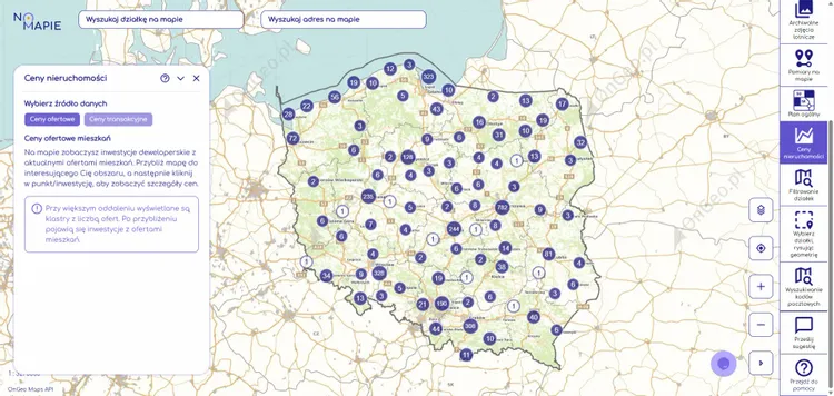 Rejestr cen nieruchomości w Geoportalu