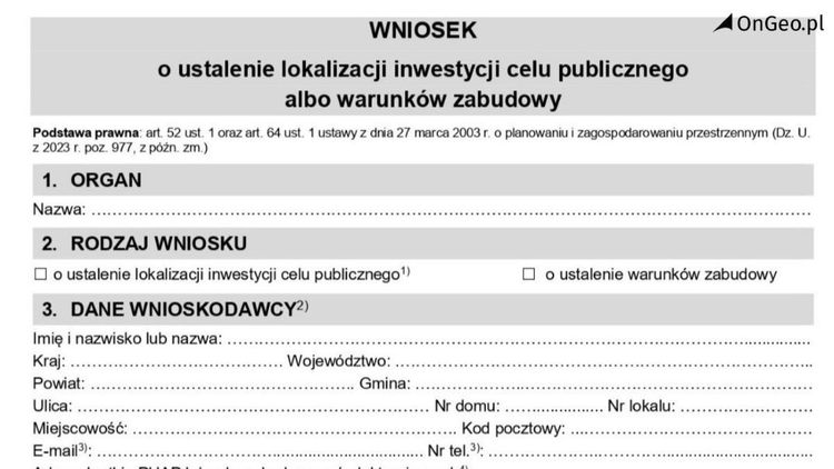 wzór formularza wniosku o warunki zabudowy