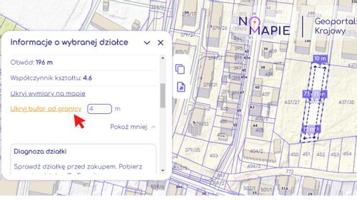 Nieruchomość Pokaż bufor od granicy działki - narzędzie w Geoportalu Na Mapie